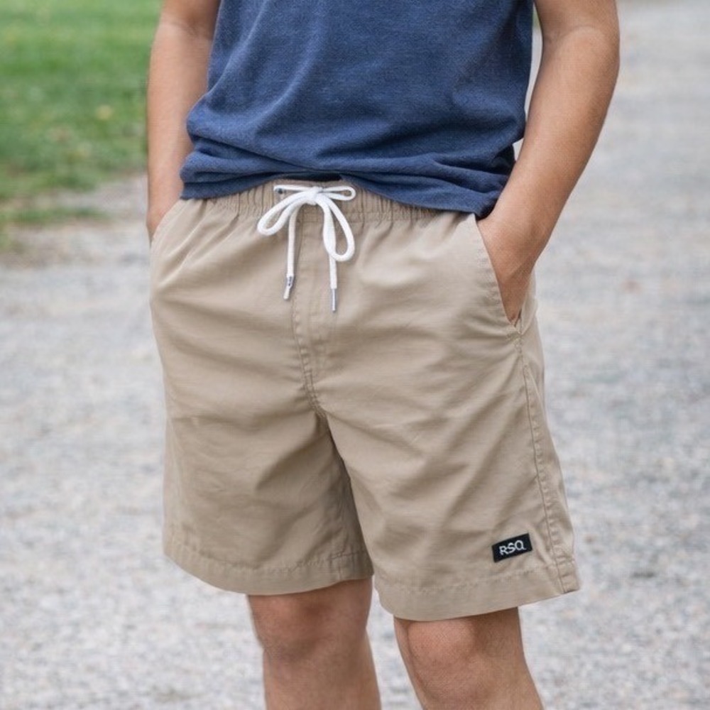 RSQ Kids Nylon Short Tan Brown Elastic Waist‎ Drawstring Size L NEW Uniform